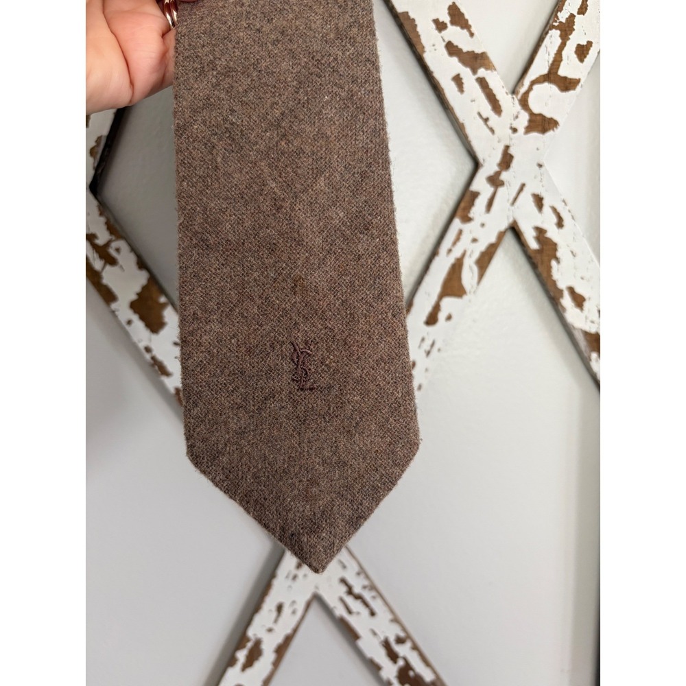 Yves Saint Laurent YSL Brown Neck Tie Wool Blend Italy Made VTG Heather Mist